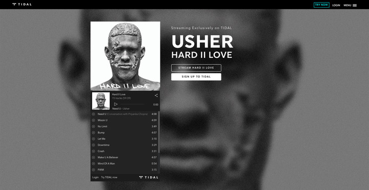 One of Tidal's selling points is its offering of exclusive content from artists like Usher.
