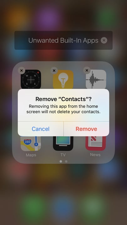 Remove built-in apps confirmation message