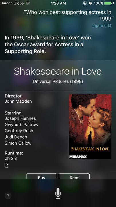 Siri movie Easter eggs best supporting actress Shakespeare in Love