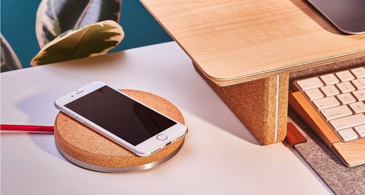 Buyers can select from a version of the charging pad with light or dark cork. 
